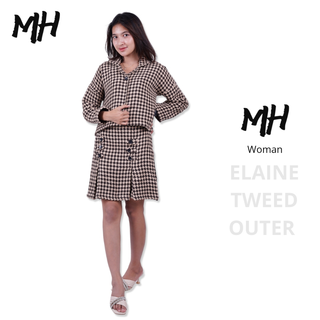 MH Fashion ELAINE Outer Wanita Lengan Panjang Tweed Rajut Women Outer Blazer Crop Cardigan Casual Ce