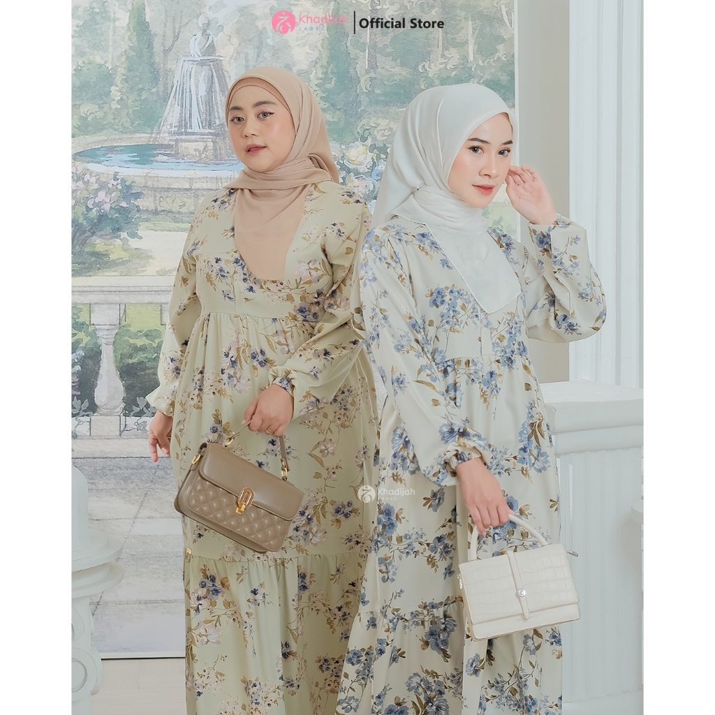 Khadijahlabel Gamis Motif Bunga Terbaru Dress Wanita Muslim Muslimah Cantik Kekinian Amanda-2