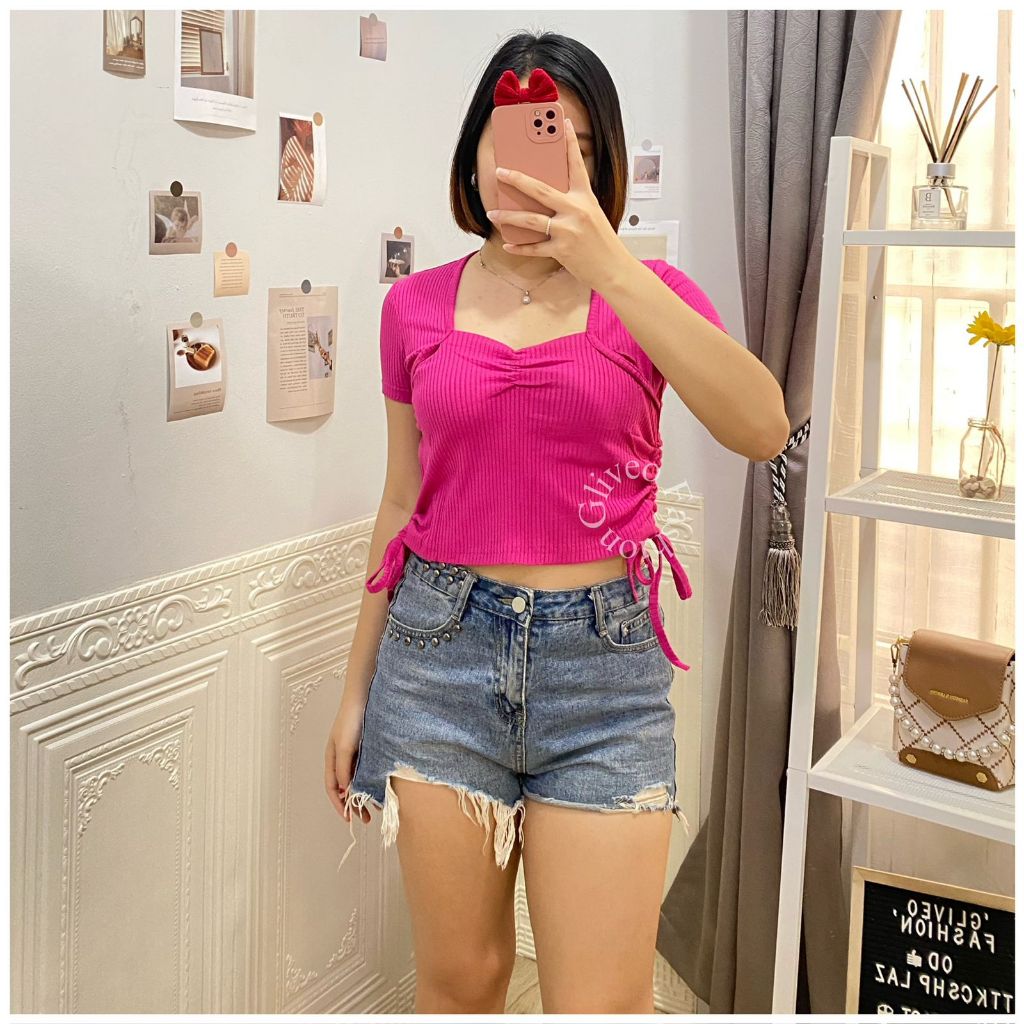 GLIVEO (COD) - ZORA BOW SERUT TOP CANTIK / ATASAN CROP TOP WANITA TERBARU / BAJU CROP WANITA
