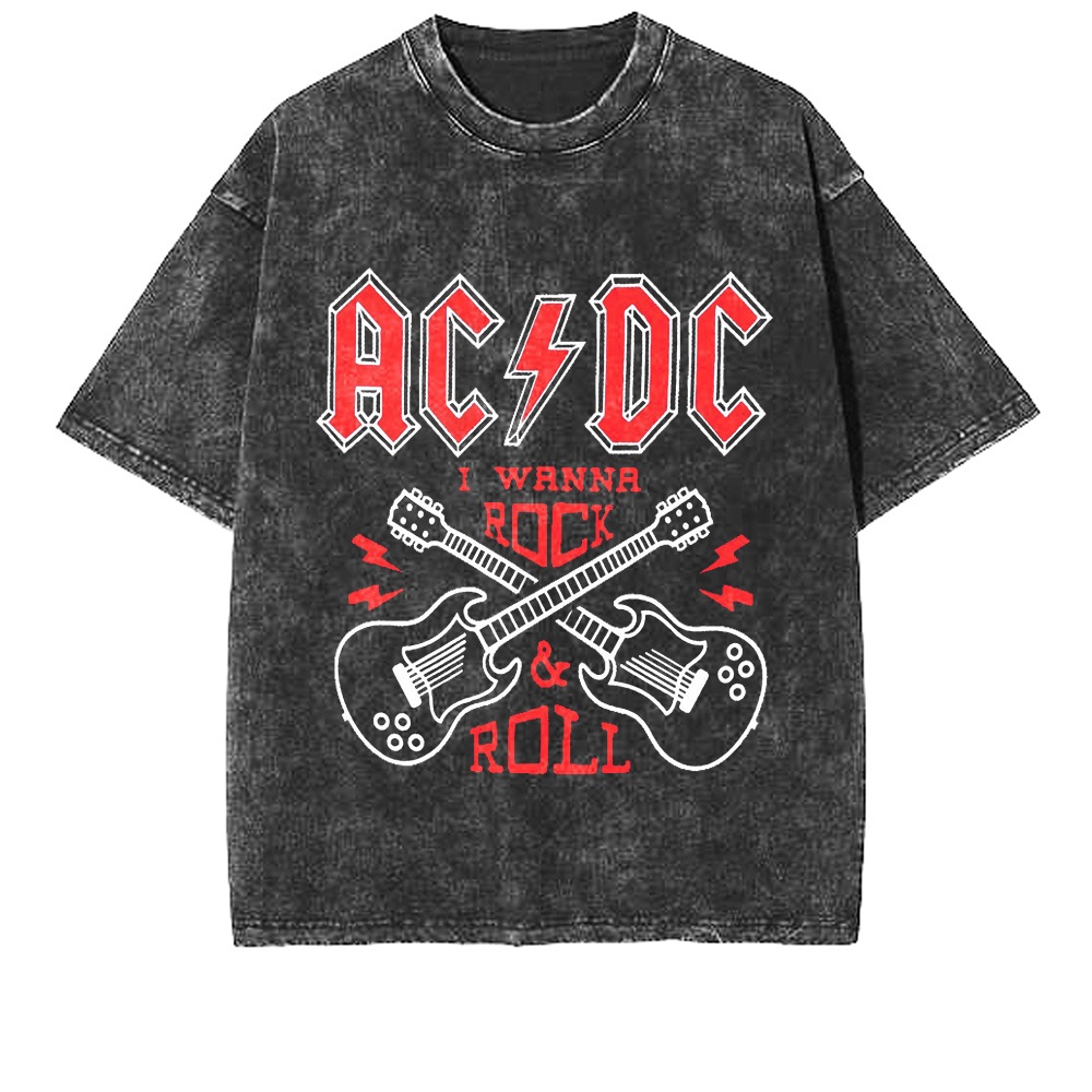 Kaos AcDc Rock Vintage Stayl Washed T-shirt Tee
