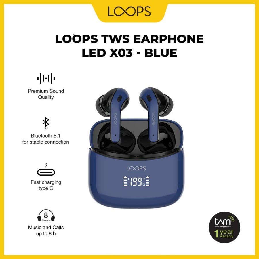 LOOPS TWS Earphone LED X03 Blue - ORIGINAL