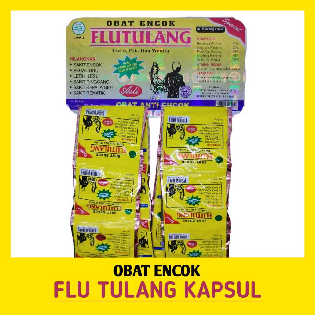 Flu Tulang Kapsul Herbal Encok Pegal Linu, Letih lesu, Sakit Pinggang, Rematik, Sakit gigi, Jamu Tra