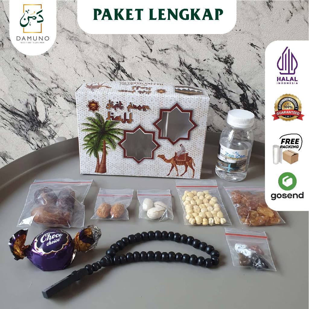 

PAKET LENGKAP Oleh Oleh Haji Dan Umroh + air zamzam+botol 80ml+ kurma khalas + coklat turki dan kerikil +Almond + kacang Pistachio + tasbih kayu