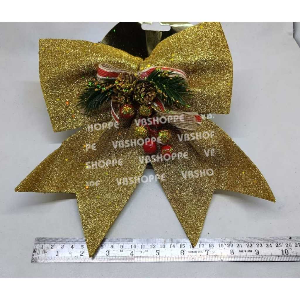 

PREMIUM PITA NATAL JUMBO AKSESORIS POHON CHRISTMAS DEKORASI TREE RIBBON MERAH GOLD SILVER BUNGA HIAS GLITTER