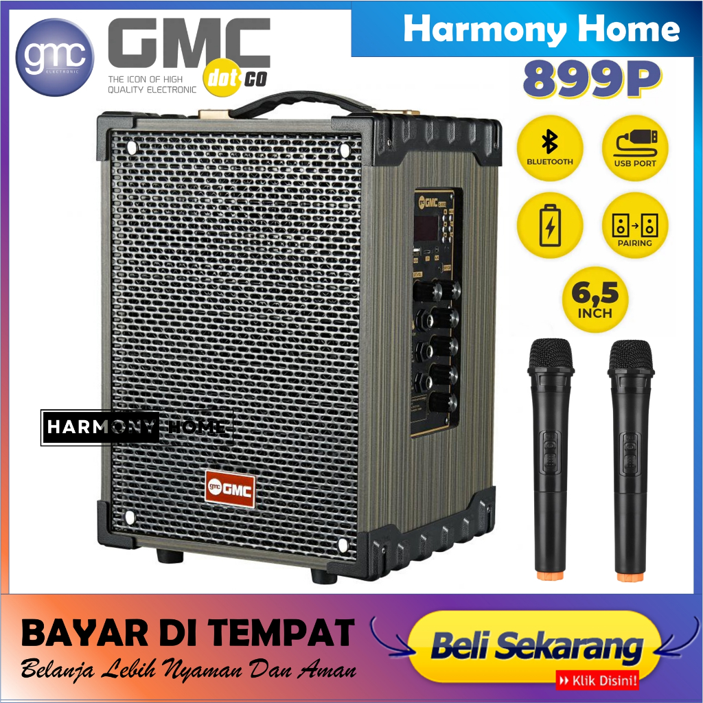 Speaker GMC 899P Bluetooth Karaoke Guitar XBass 2 Mic Wireless Original High Power Speaker GMC 899P