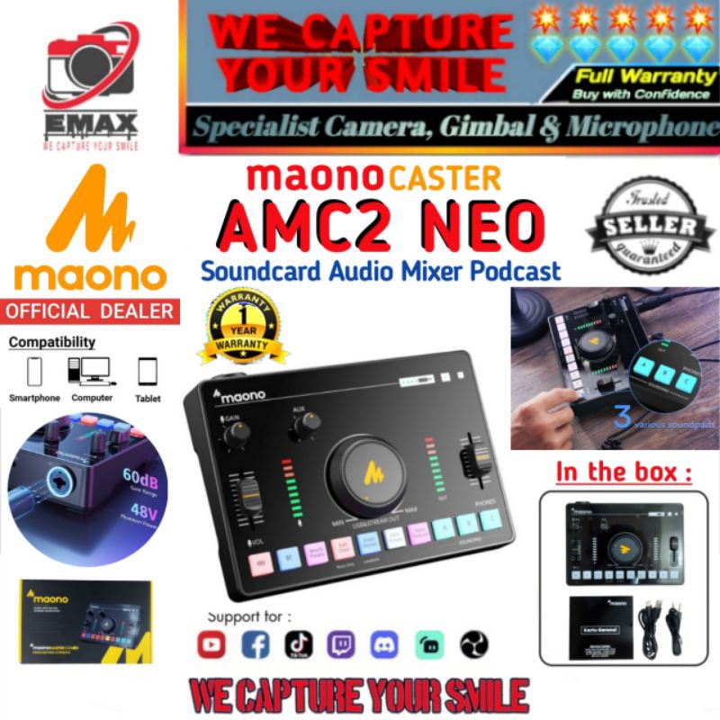 MAONO Caster AU-AMC2 NEO Soundcard Mixer Audio Maono AMC2 Neo Maono C2 Neo Sound Card Podcasting Liv