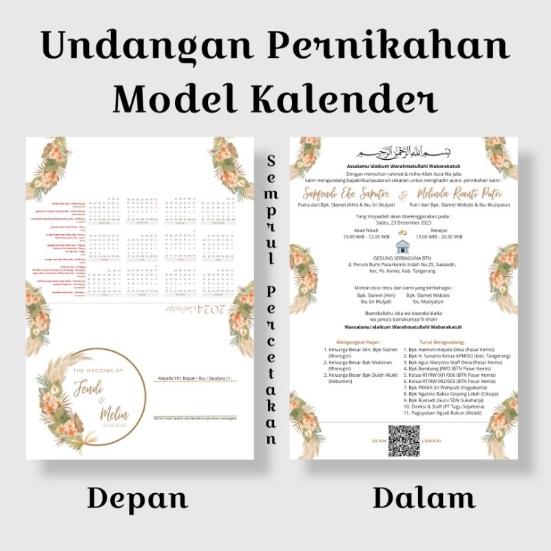Undangan Pernikahan Model Kalender Duduk