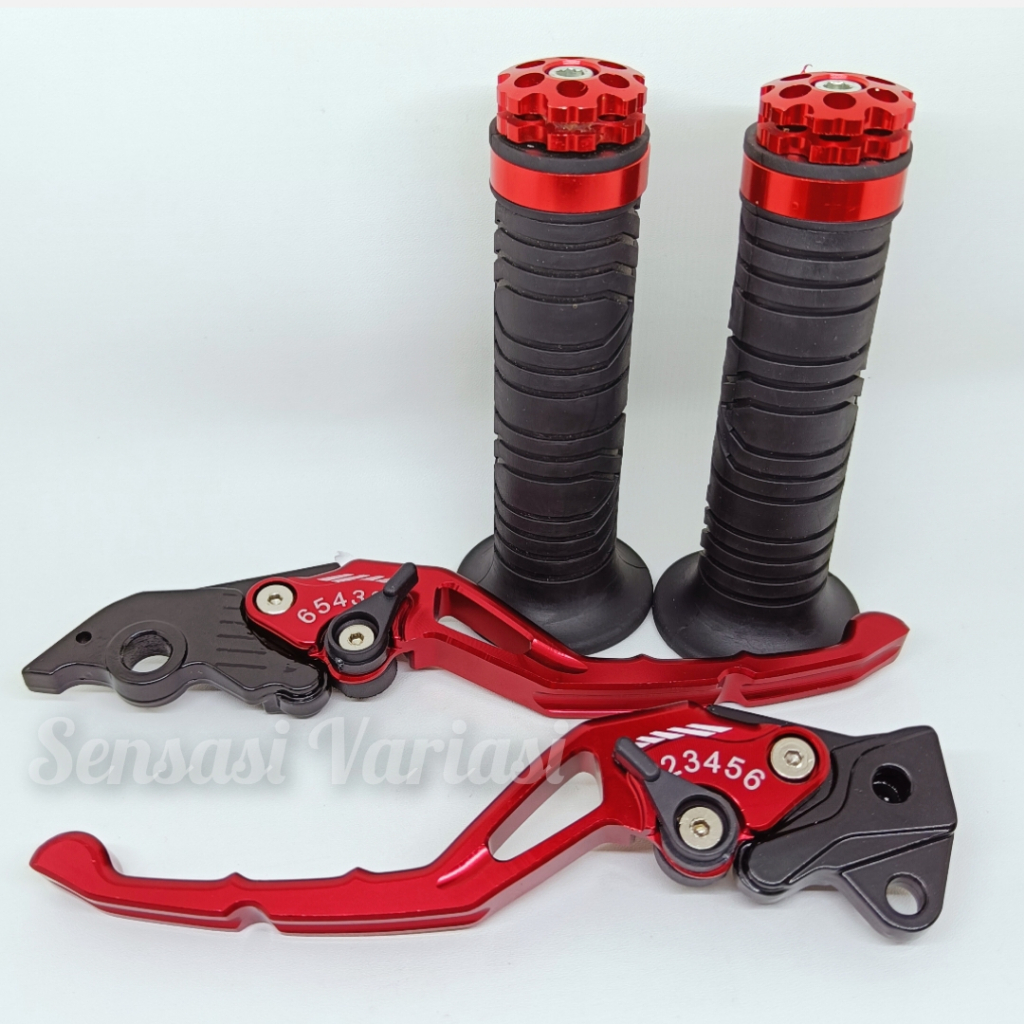 Paket 2in1 Handle Rem Vario 125/150 CBS ISS. Hendel Rem Sisik Vario Full CNC MERAH Plus Handgrip Jal