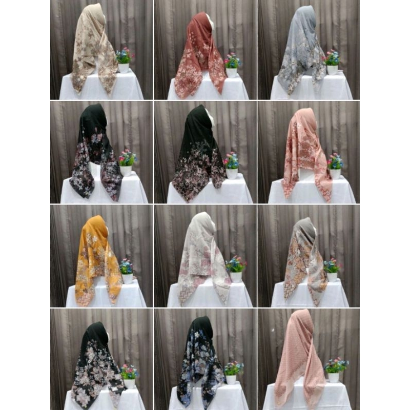 Jilbab Syari Motif Premium Brand Umama Azzara Hijab Motif Bunga Abstrak Ukuran 130