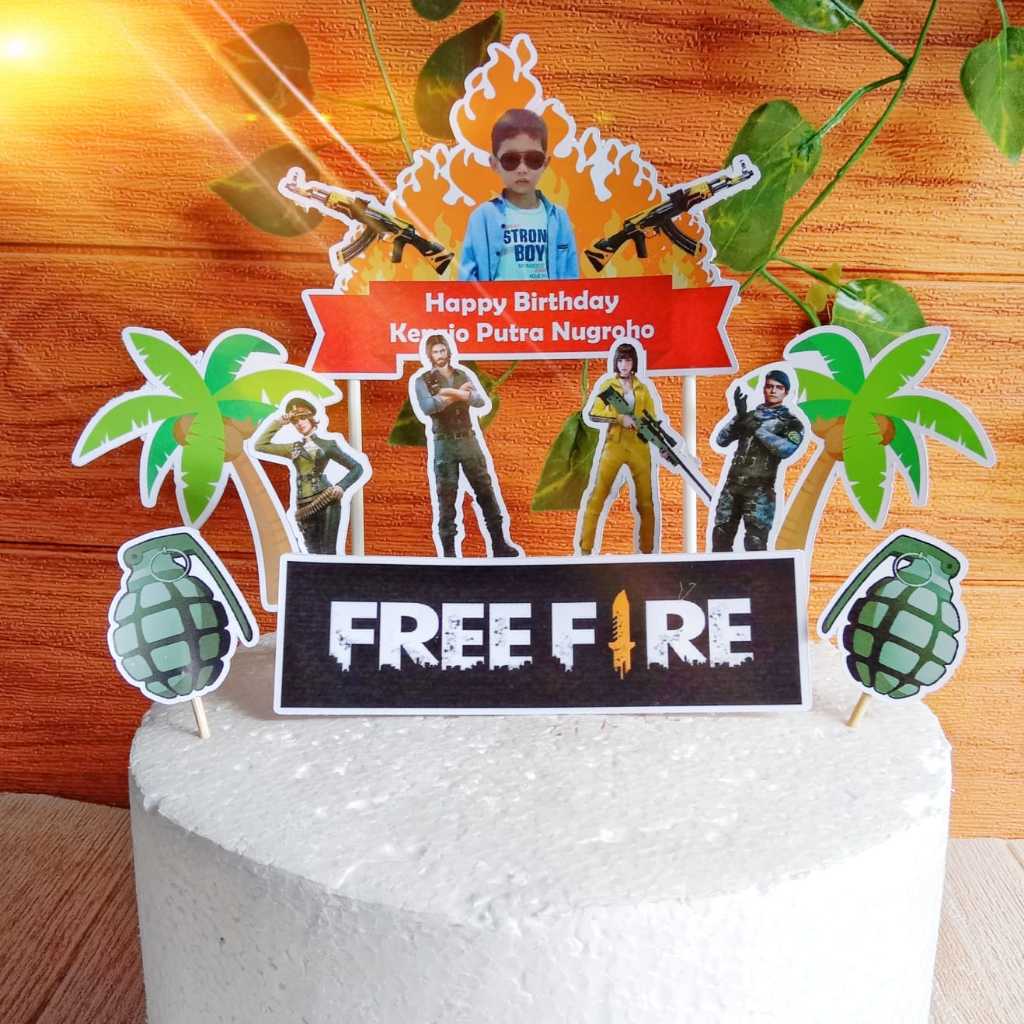 Toper Free Fire (Custom Foto) untuk Hiasan Kue / Cake Ulang Tahun / Ultah Anak Karakter (Topper Cake