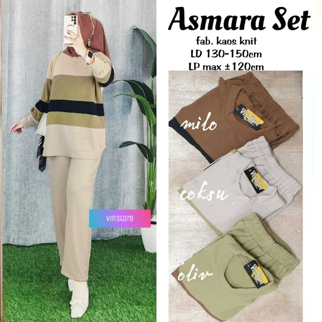 ONESET WANITA KAOS KNIT JUMBO ASMARA SET BY VINSTORE SETELAN BAJU WANITA BLOUSE OVERSIZE DAN CELANA 