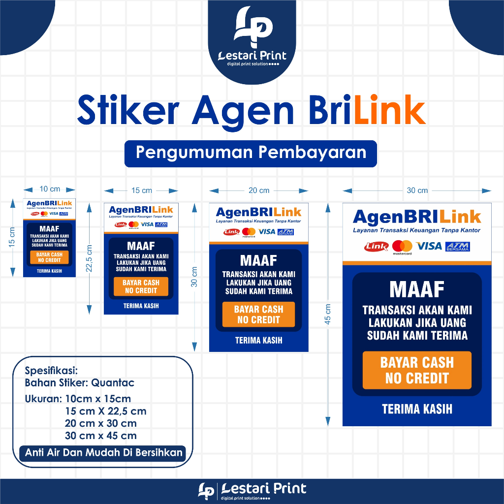 

STIKER AGEN BRILINK PENGUMUMAN PEMBAYARAN | ANTI AIR DAN PANAS MATAHARI | STIKER CUSTOM | LESTARI PRINT