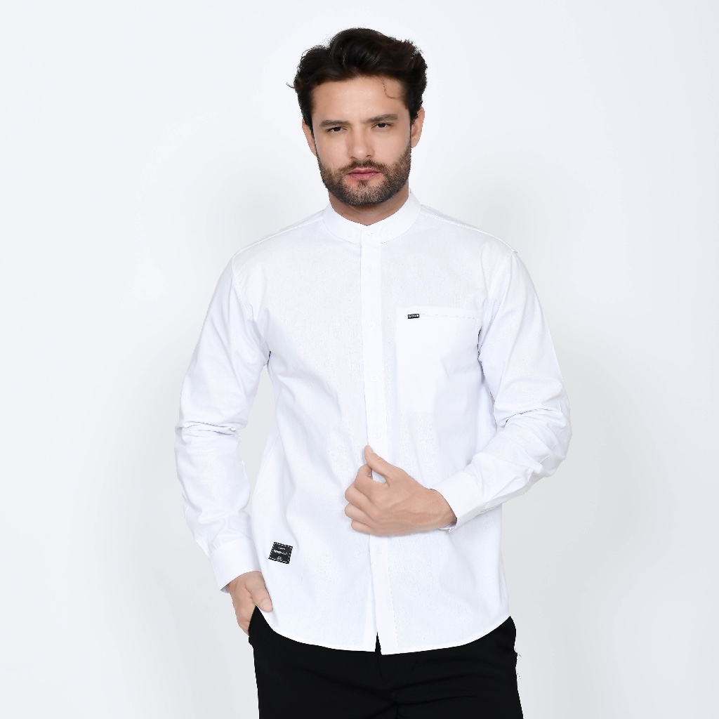 SevenSaint-Kemeja Pria Shanghai Polos Panjang Putih