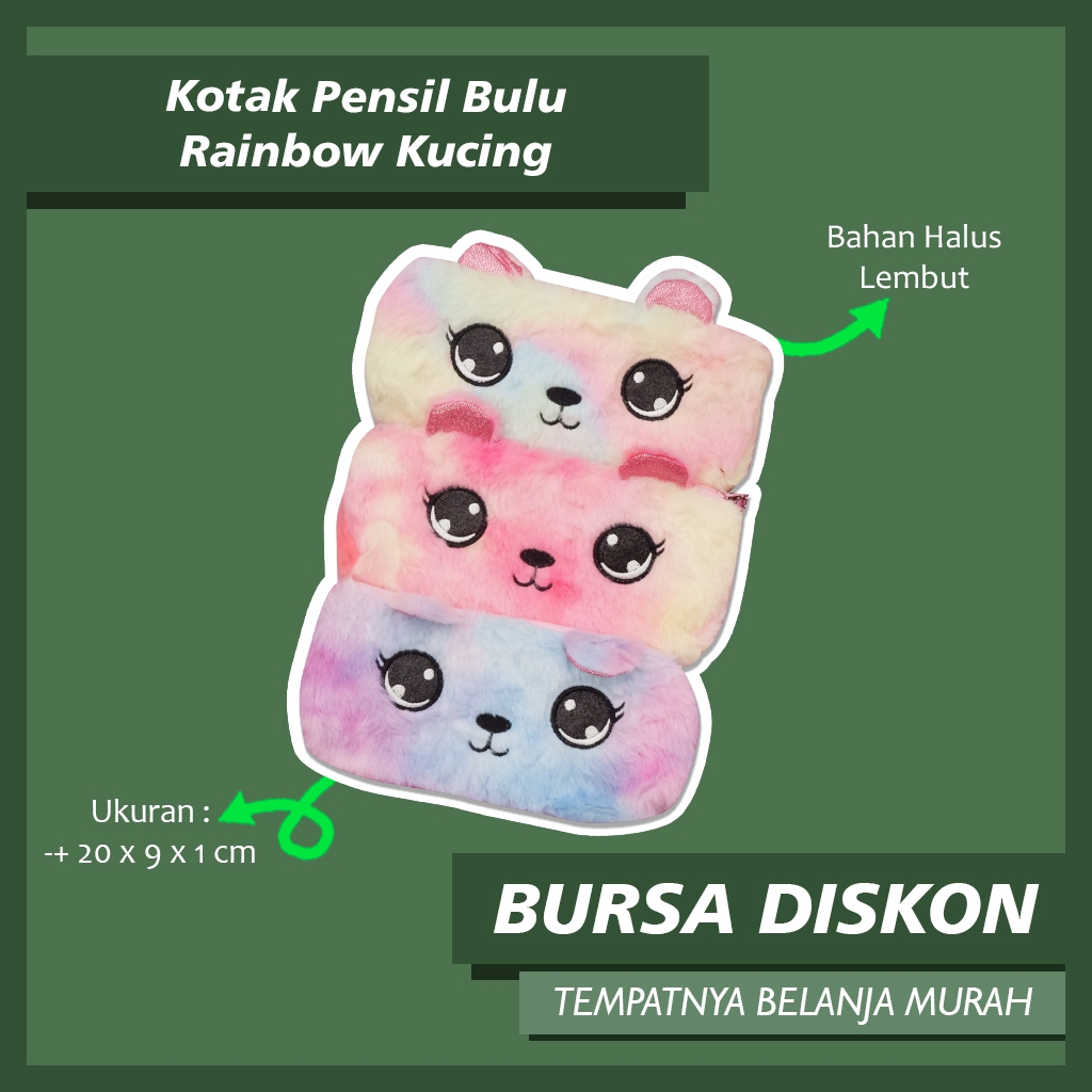 

Kotak Pensil Bulu Rainbow Kucing Cat Tempat Pensil Wadah Pensil Kostak Pouch makeup Kosmetik Pencil Case