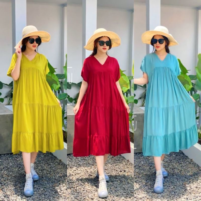 Masayu Home Dress Daster Rayon Premium - Daster Virall - Daster Polos Jumbo - Midi Dress Korea - Hom