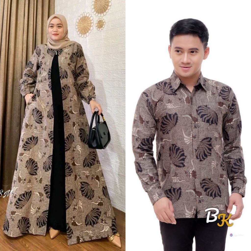 Couple Dress Gamis Koko Batik Lengan Panjang Couple Lebaran 2024 Gamis Koko Outer Lengan Panjang Leb