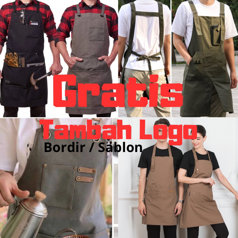 APRON CLEMEK MASAK BARISTA CAFFE BARBERSHOP GRATIS CUSTOM LOGO