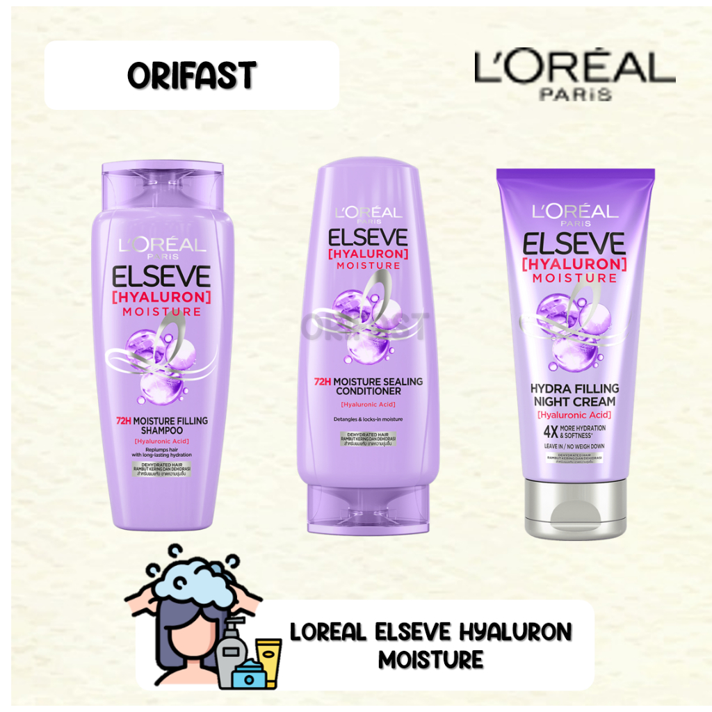 L’Oréal Paris ELSEVE Hyaluronic Shampoo 280ml, Hyaluronic Conditioner 280ml, Hyaluronic Night Cream 