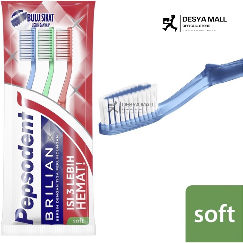 PEPSODENT SIKAT GIGI BRILIAN SOFT ISI 3 | pepsodent sikat gigi | Sikat Gigi Dewasa