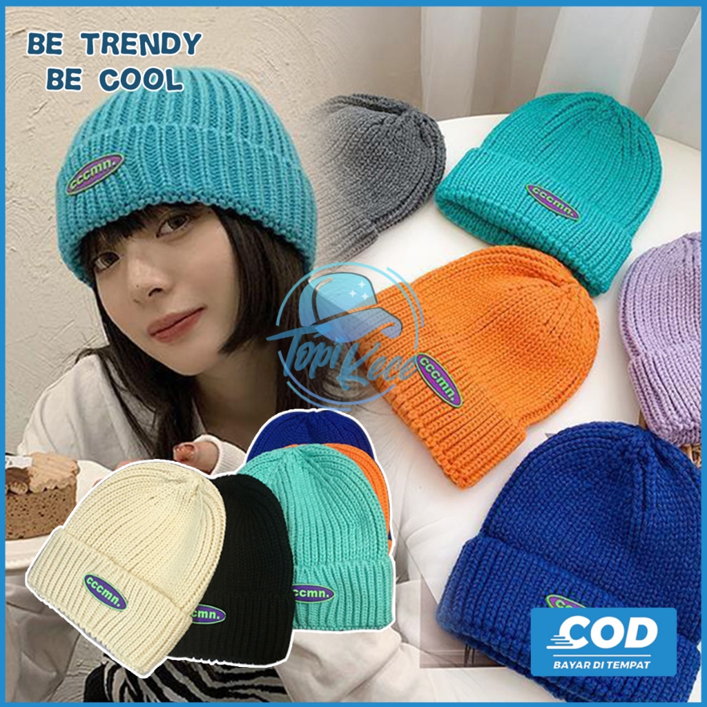 Topi Kupluk Pria Wanita Beanie Hat Distro Korea Wol Rajut Acrylic Teks Cccmn Bahan Tebal Premium