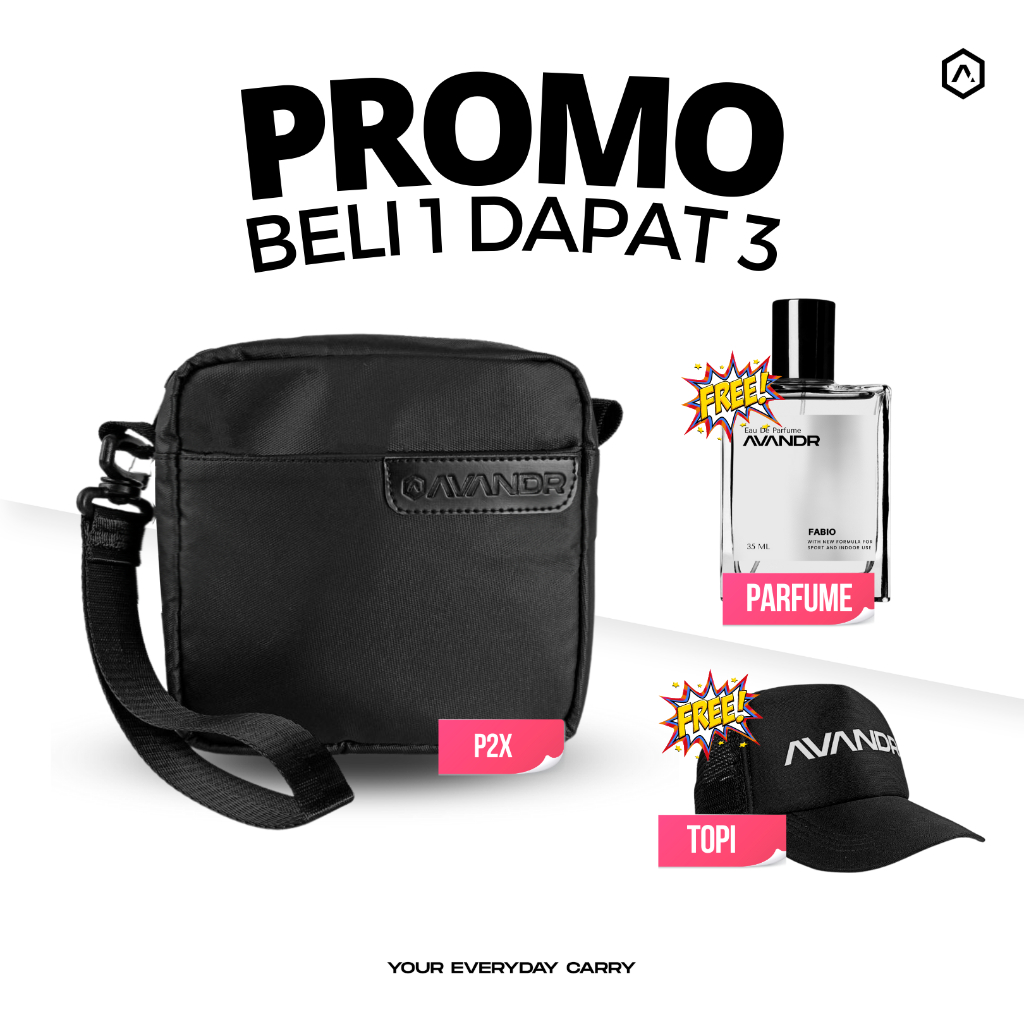 Avandr Handbag Pria Beli 1 dapat 3 (P2X + Parfum + Topi) Waistbag