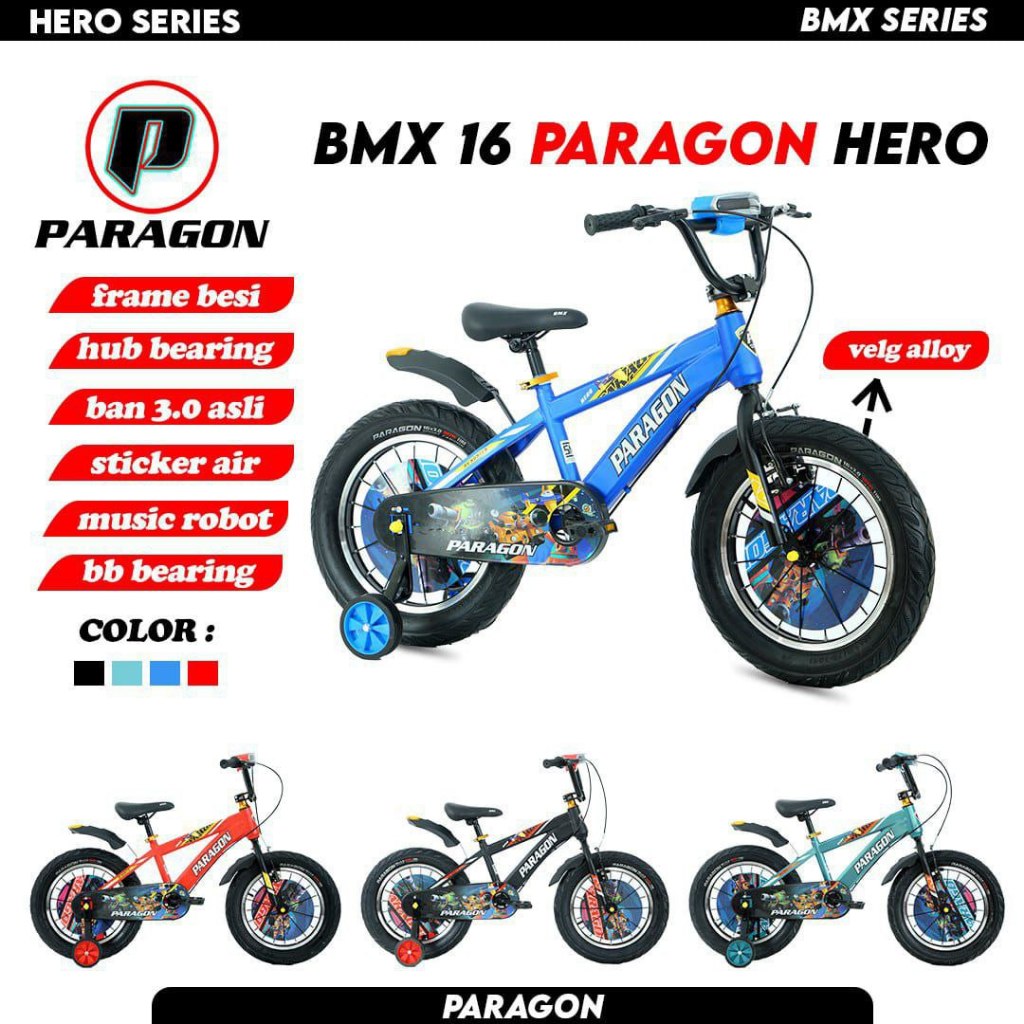 Sepeda anak bmx 16 inch paragon hero ban 3.0 velg alloy