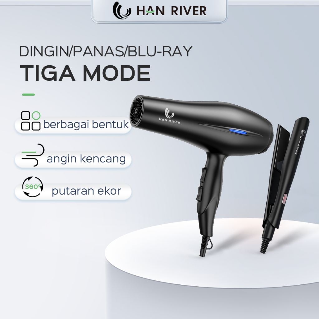 HAN RIVER Bundle Hemat Hair Dryer + Catokan Rambut (2 in 1) - Package Beauty Electronic
