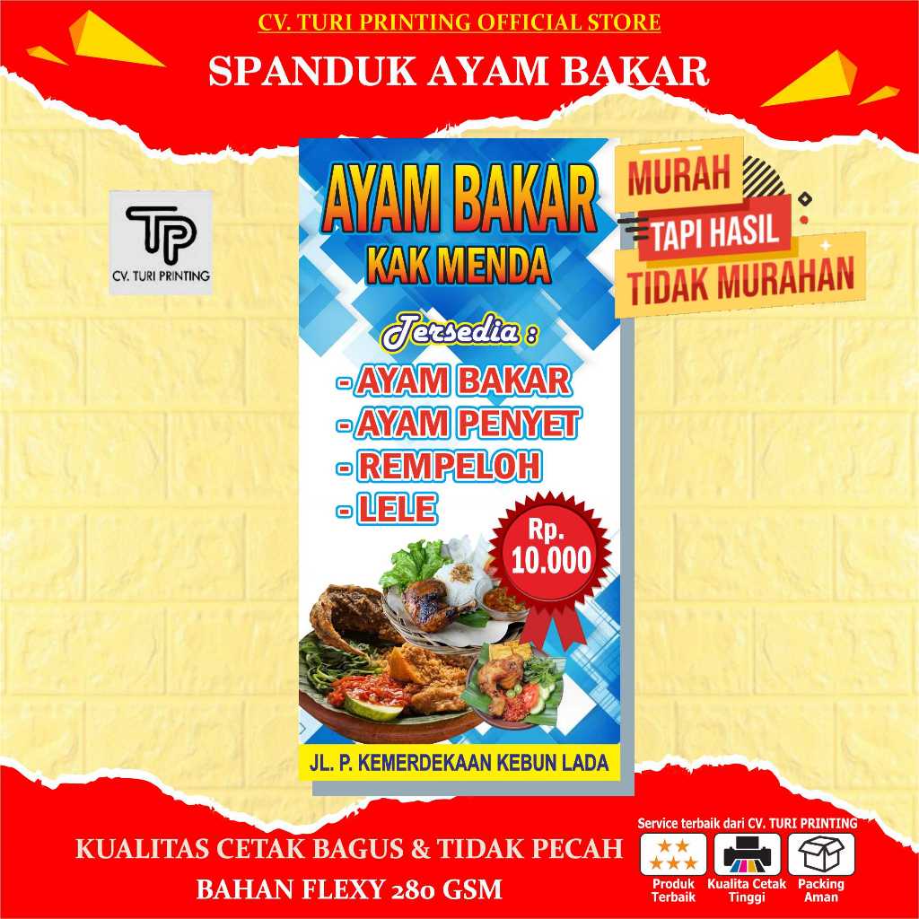 SPANDUK AYAM GEPREK, AYAM PENYET, PLANK TOKO, PROMOSI  BISNIS (CUSTOM DESAIN)