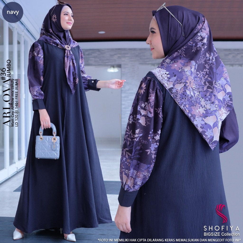 arlova36 dress jumbo ld 120 pakaian baju gamis syari gaun long dres longdress maxi maxy xxl one set 