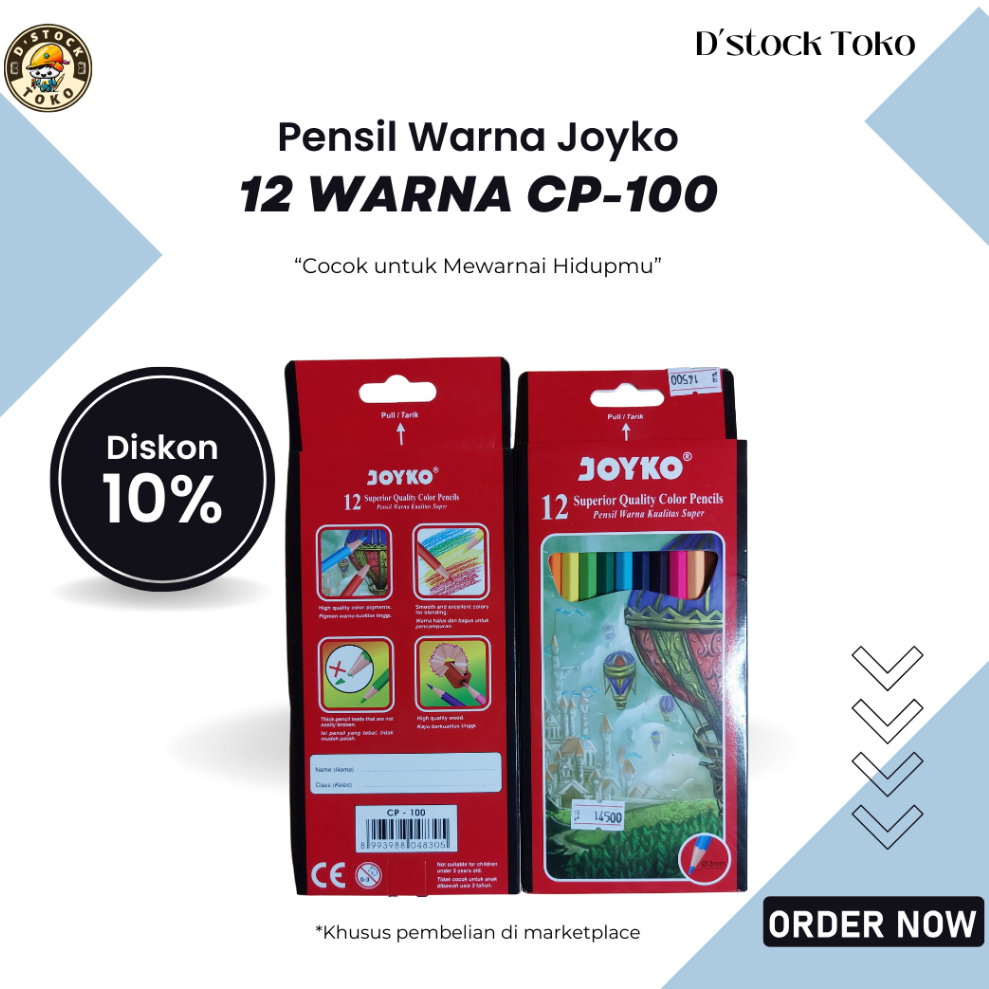 

Pensil Warna Panjang 12 Warna Joyko CP-100 Murah Dstock Toko