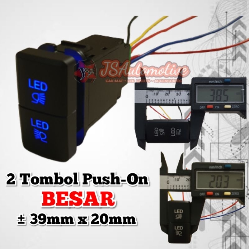 Saklar Switch Cetekan di interior Dashboard Mobil model 2 Tombol Tekan ukuran Besar (39mm x 20mm) - 