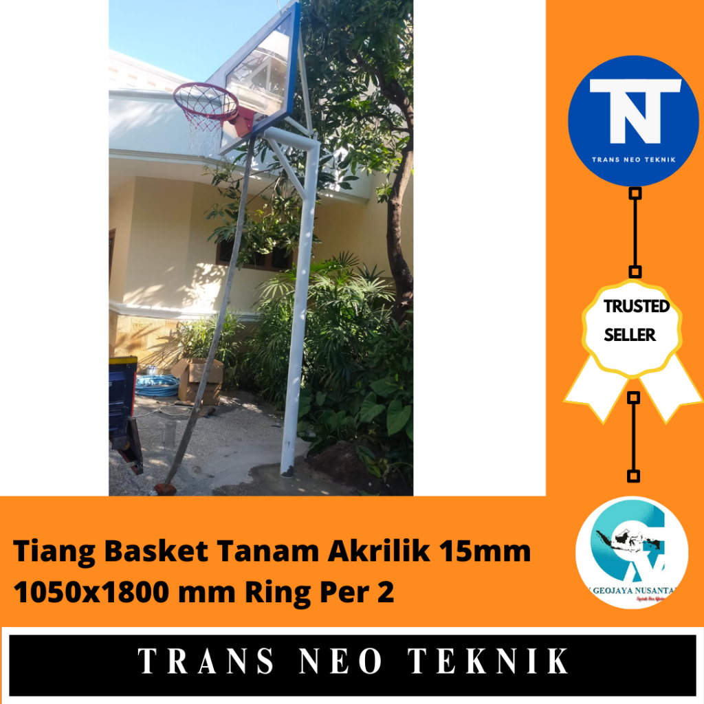 Tiang Basket Tanam Akrilik 15mm 1050x1800 mm Ring Per 2