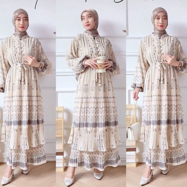 Ashanty Dress Ethnik Plisket ld 104/Dress Plisket Korea/Dress Plisket Full Furing/Dress Kondangan Pesta Jumbo Maternity Busui Murah Remaja Terbaru Lebaran