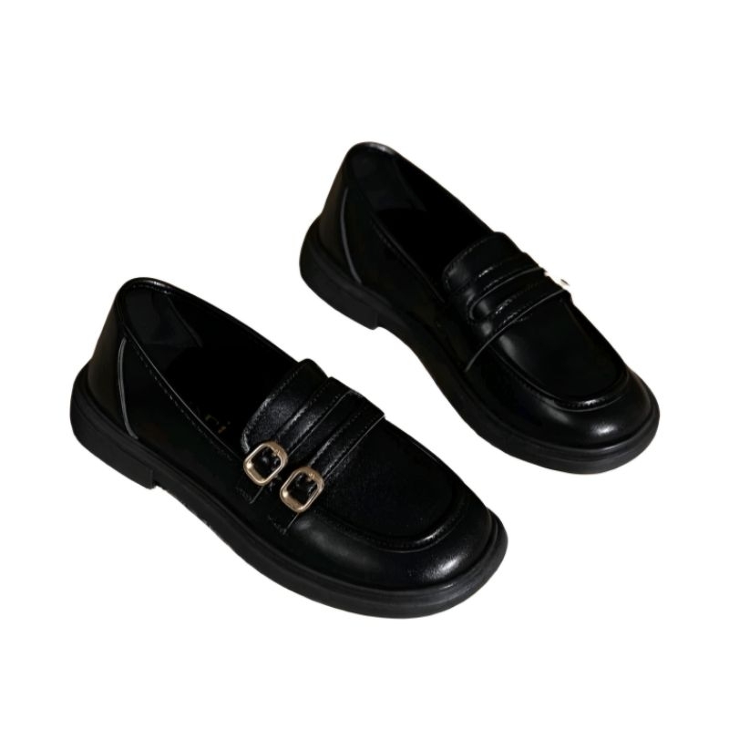 Sepatu Oxford Wanita Gesper Slip On Terbaru Ootd Remaja Kekinian Flat Shoes Kulit Docmart Cewek