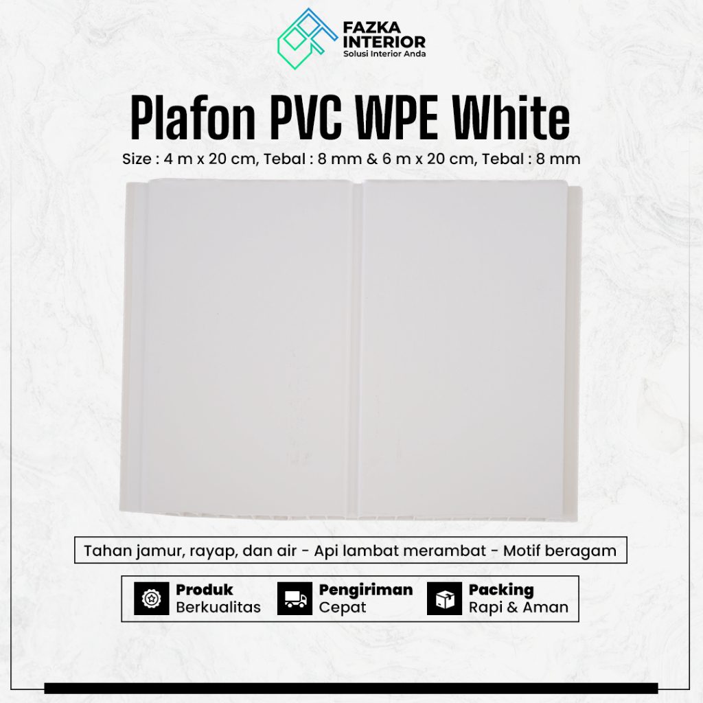 Plafon PVC WPE Home Decor Dekorasi Rumah White Base Ukuran 4m x 20cm Tebal 8mm Series Minimalis Estetik Motif Kayu Glossy Langit Rumah Instalasi Mudah