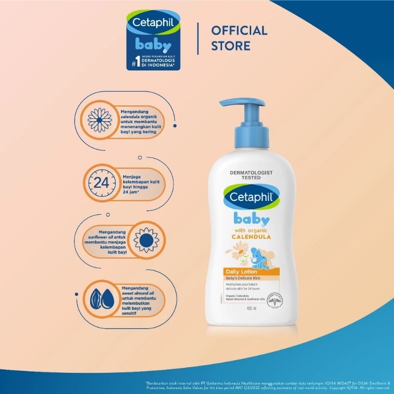 Cetaphil Baby Daily Lotion With Calendula Organic 400ml / Lotion Cetaphil / Lotion Baby / Cetaphil b