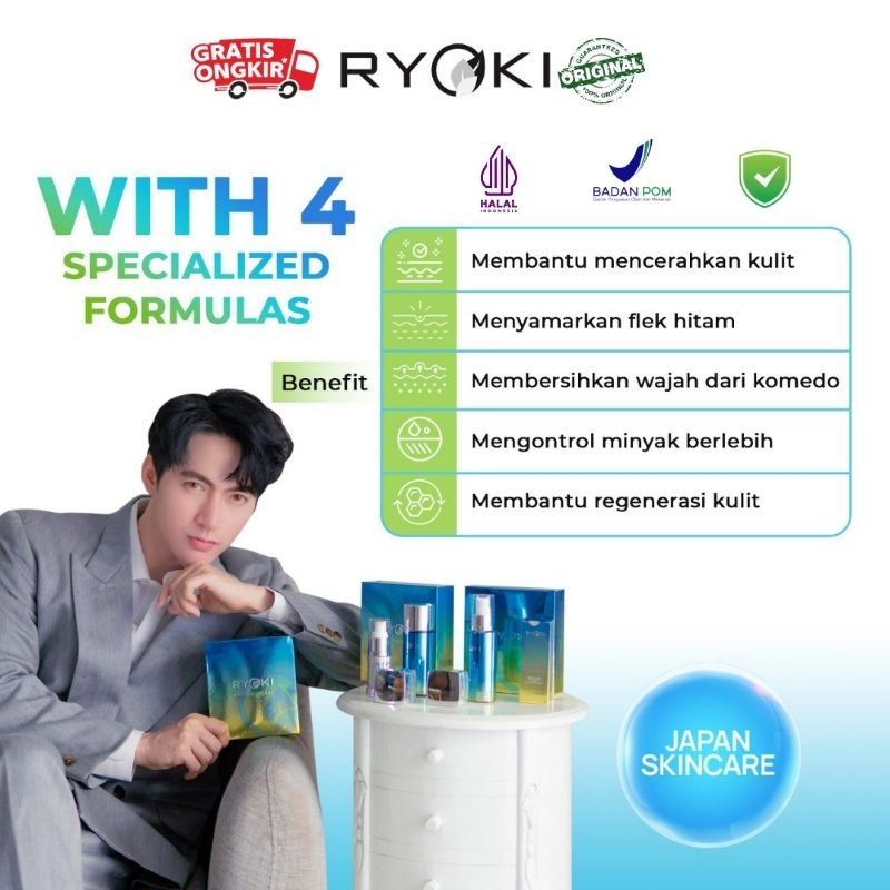 paket skincare cream krim siang malam pemutih pembersih wajah glowing korea ryoki japan skincare bpo