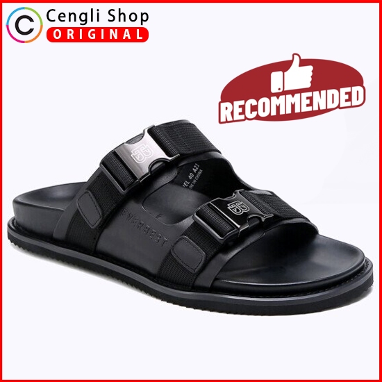 EM04 SANDAL PRIA EVERBEST ORIGINAL SENDAL SLIDE KULIT ASLI ORI BRANDED HITAM