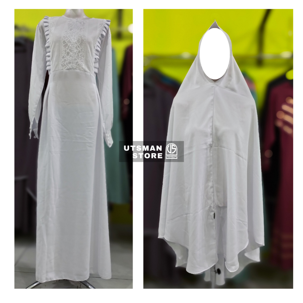 SETELAN GAMIS KHIMAR SYAR'I PUTIH WANITA FREE CADAR