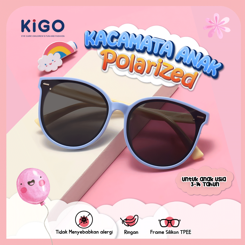 Kigo Kacamata Anak Sunglasses Hitam Bulat Polarized TR-90 Fashion Kids Glasses 0014
