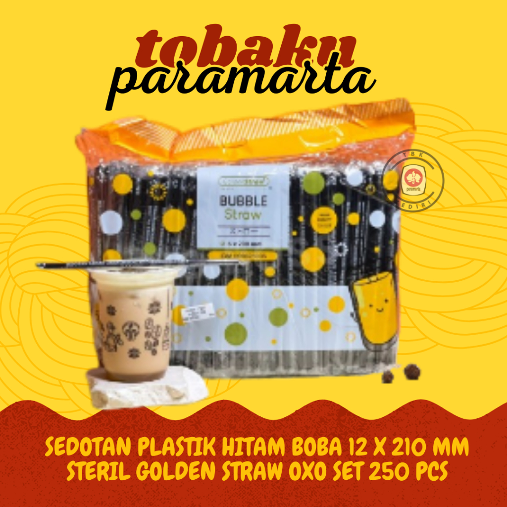 SEDOTAN HITAM PLASTIK BOBA 12 MM STERIL GOLDEN STRAW OXO SET 250 PCS / SEDOTAN BOBA 12 MM