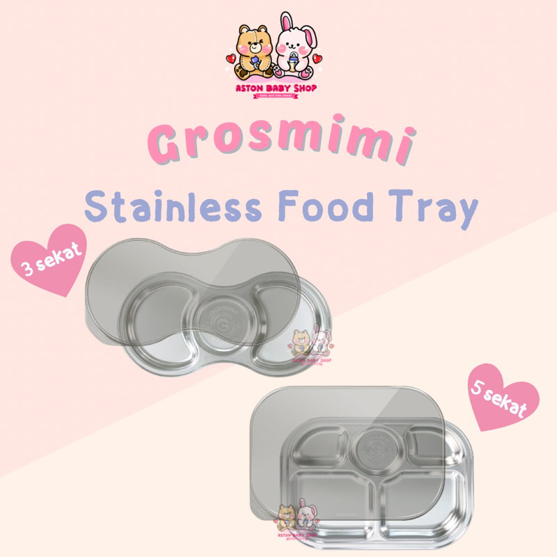Grosmimi Stainless Baby Food Tray 3 Sekat / 5 Sekat Piring Makan Bayi & Anak Stainless SUS 304 Pirin