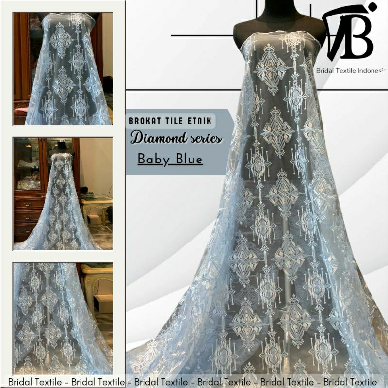 Bahan Kain Brokat Tile Tille Tule Tulle Kebaya Bridesmaid Bordir Etnik Diamond Ala Keraton Mewah Lux