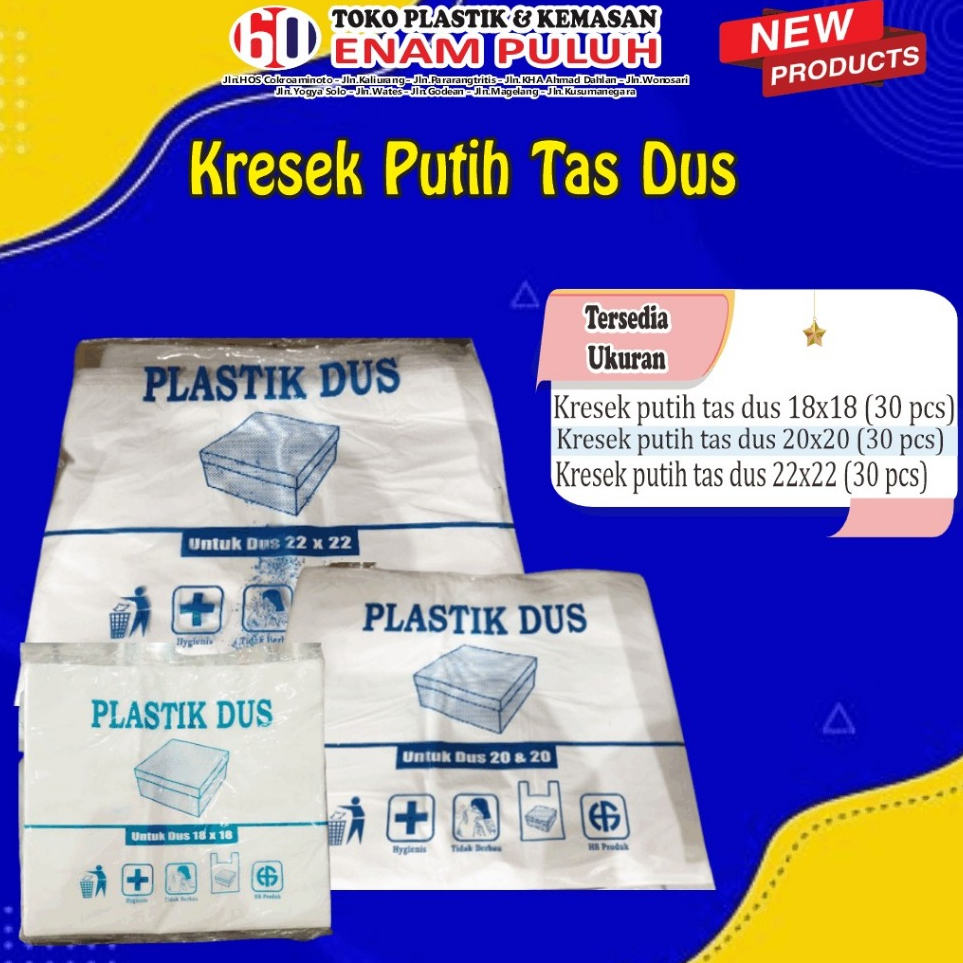 Kantong plastik Kresek putih tas dus 18x18 / 20x20 / 22x22 isi 30pcs tas kresek dus kantong dus puti