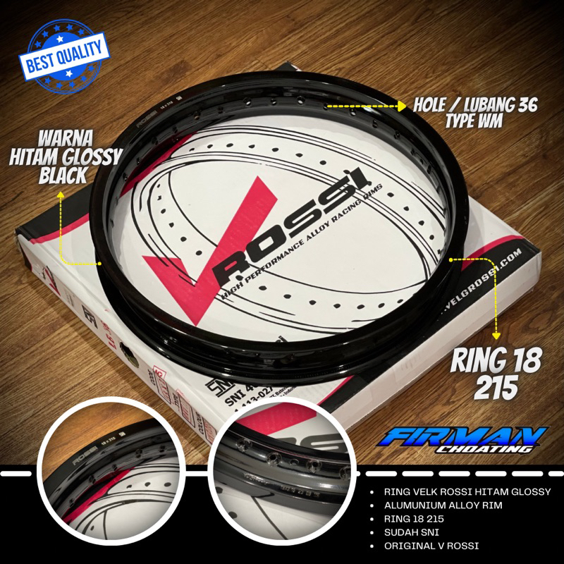 RING VELK RIM VELG V ROSSI 18X215 HITAM GLOSSY (36 HOLE)