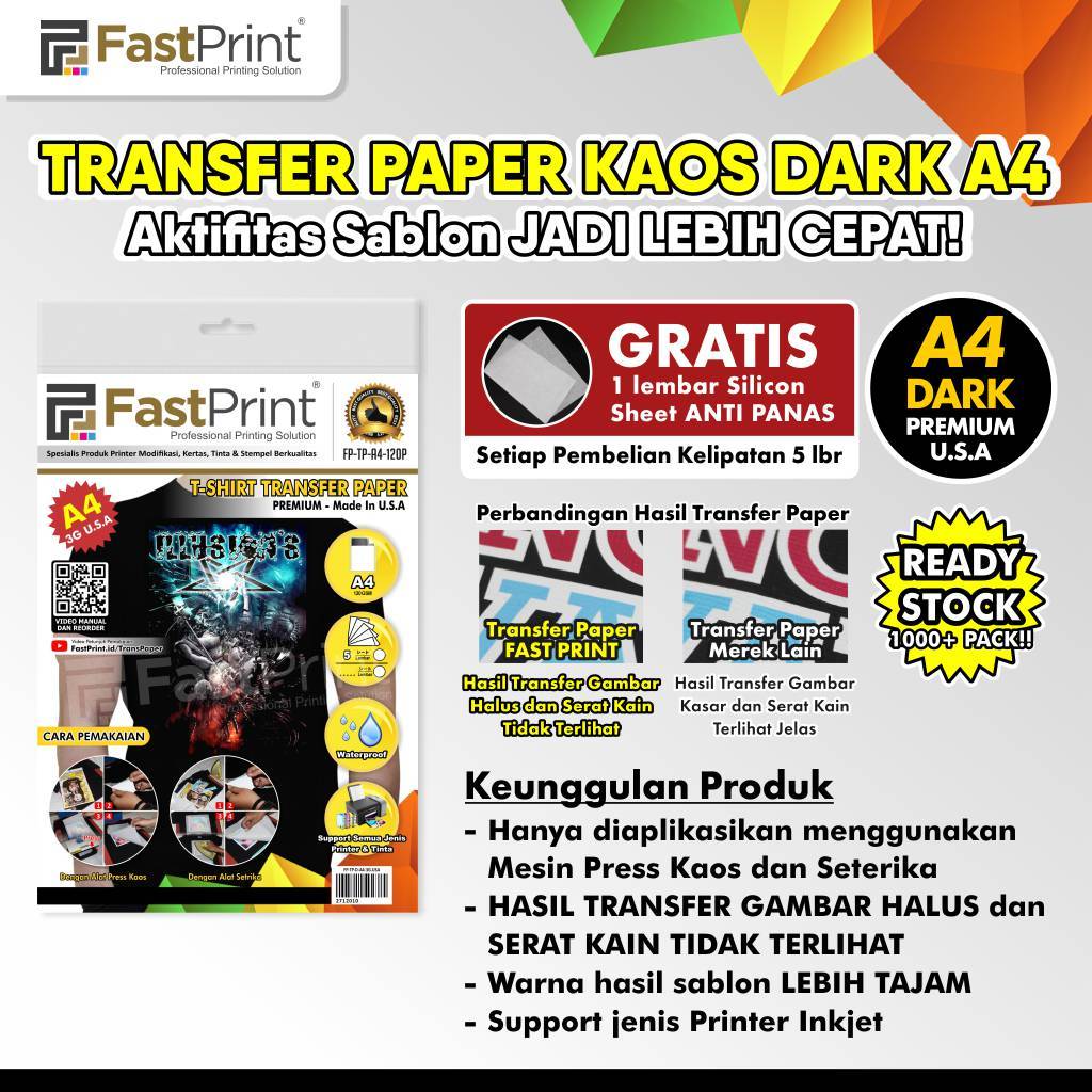 

Kertas Transfer Paper Premium Kertas Sablon T-Shirt Dark USA A4