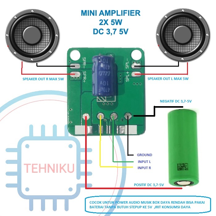 Tehniku mini amplifier class D power 3,7-5v output 2x3w project audio diy miniature audio