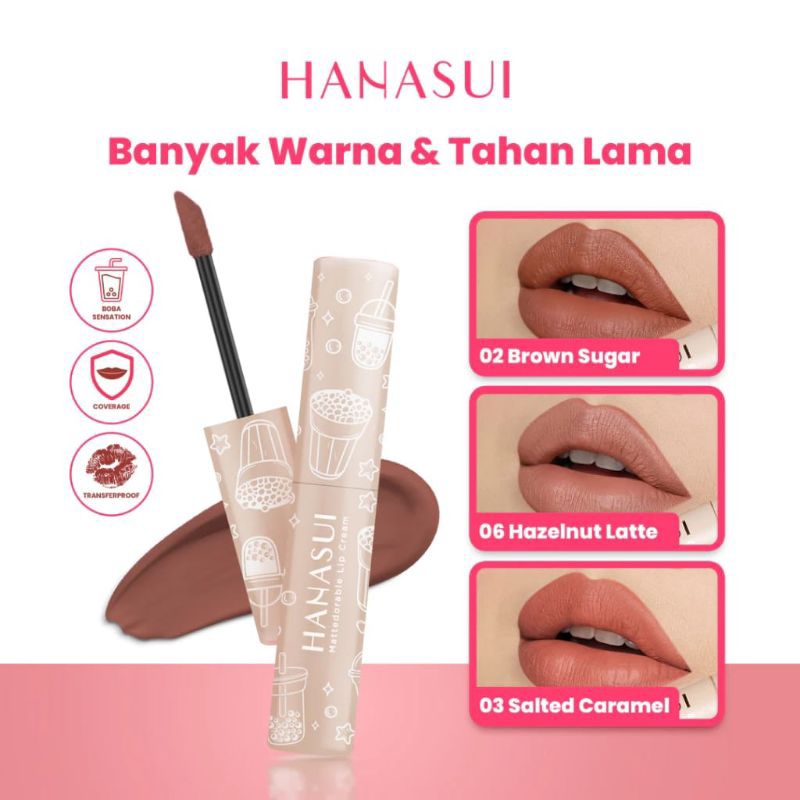 Hanasui Lips Liftik Matte Boba Lip Cream Bibir Tahan Lama