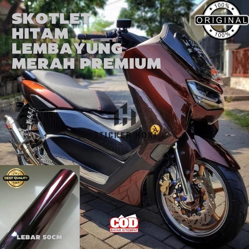 SKOTLET STIKER MOTOR BUNGLON HITAM LEMBAYUNG MERAH SCOTLITE HITAM LEMBAYUNG MERAH SKOTLET HITAM VOLC