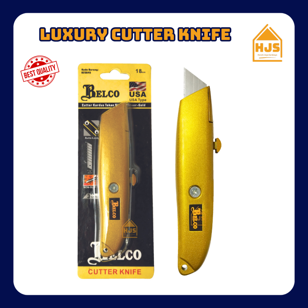 

[HJS] Cutter Besi Stainless & Aluminium Gold Luxury pisau kater